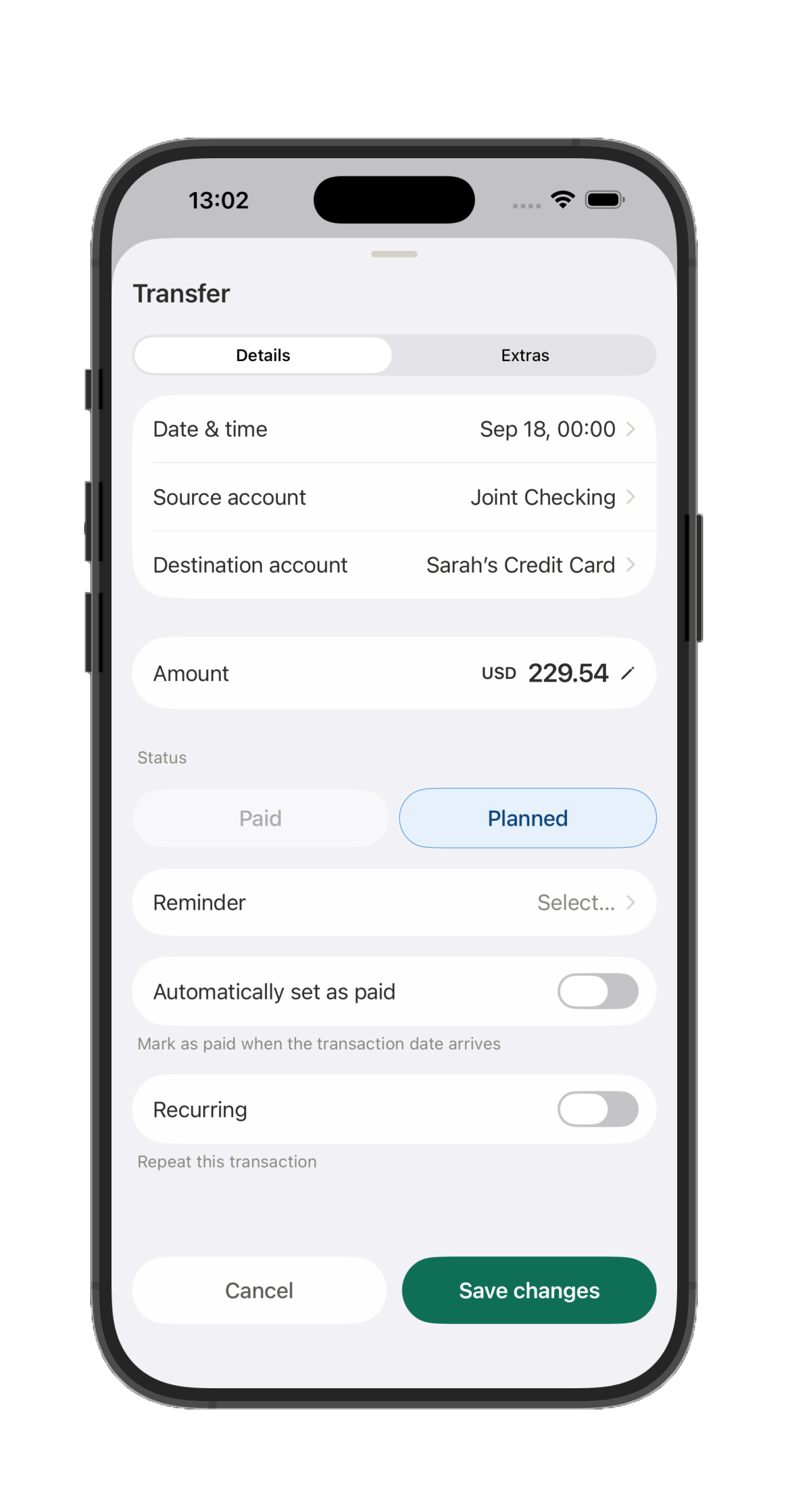 A Transfer between Joint Checking and Sarah's Credit Card
